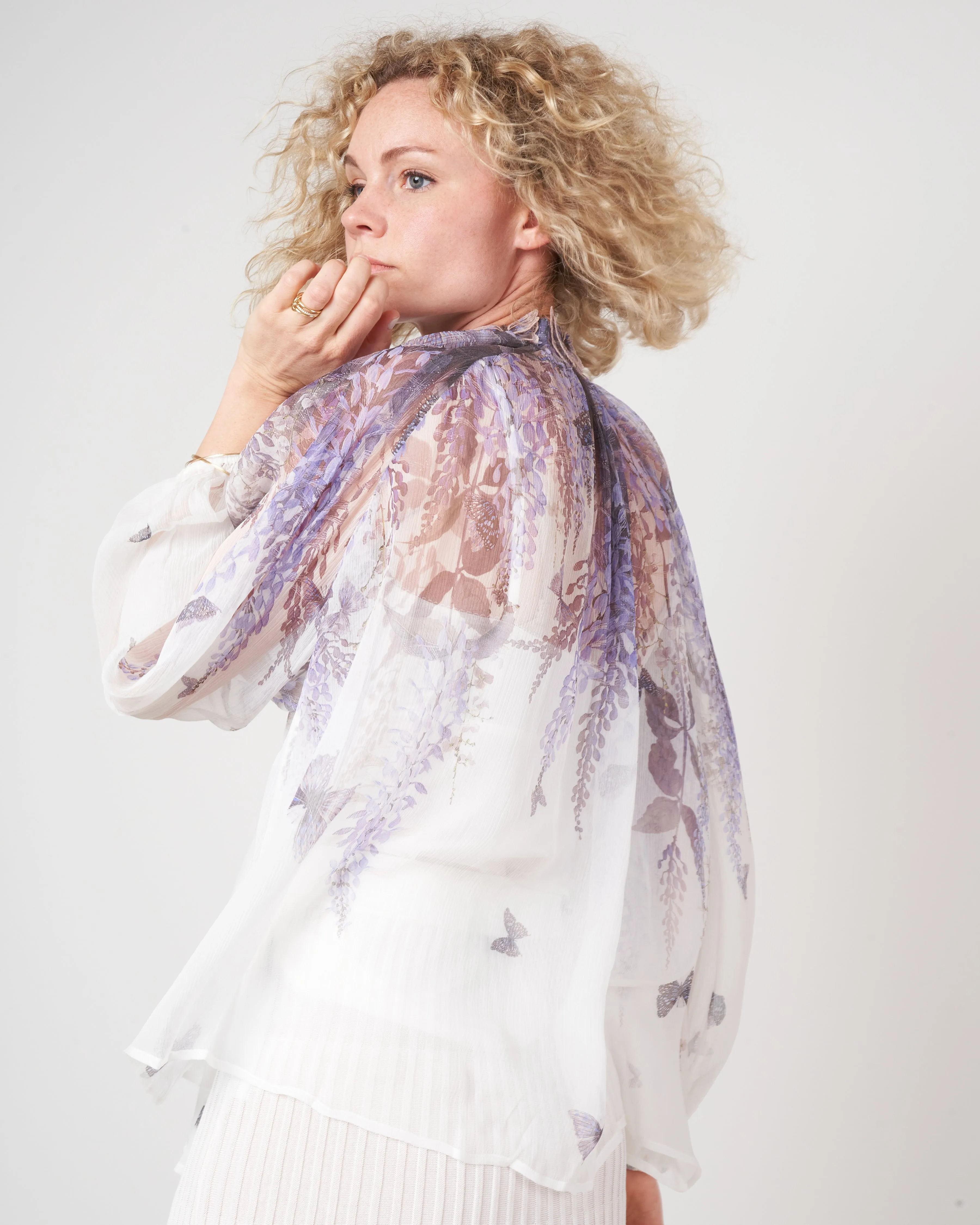 luminous lantern sleeve blouse - ivory lavender tea