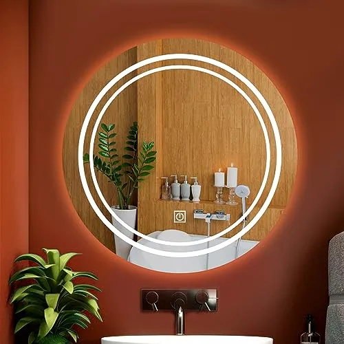 LUPPRA Round Wall Mounting Mirror with Light | Bathroom Mirror,Venity Mirror,Smart Mirror Size 24X24 inch | LED Mirror 3 Tone (Cool White, Natural White, Warm White).