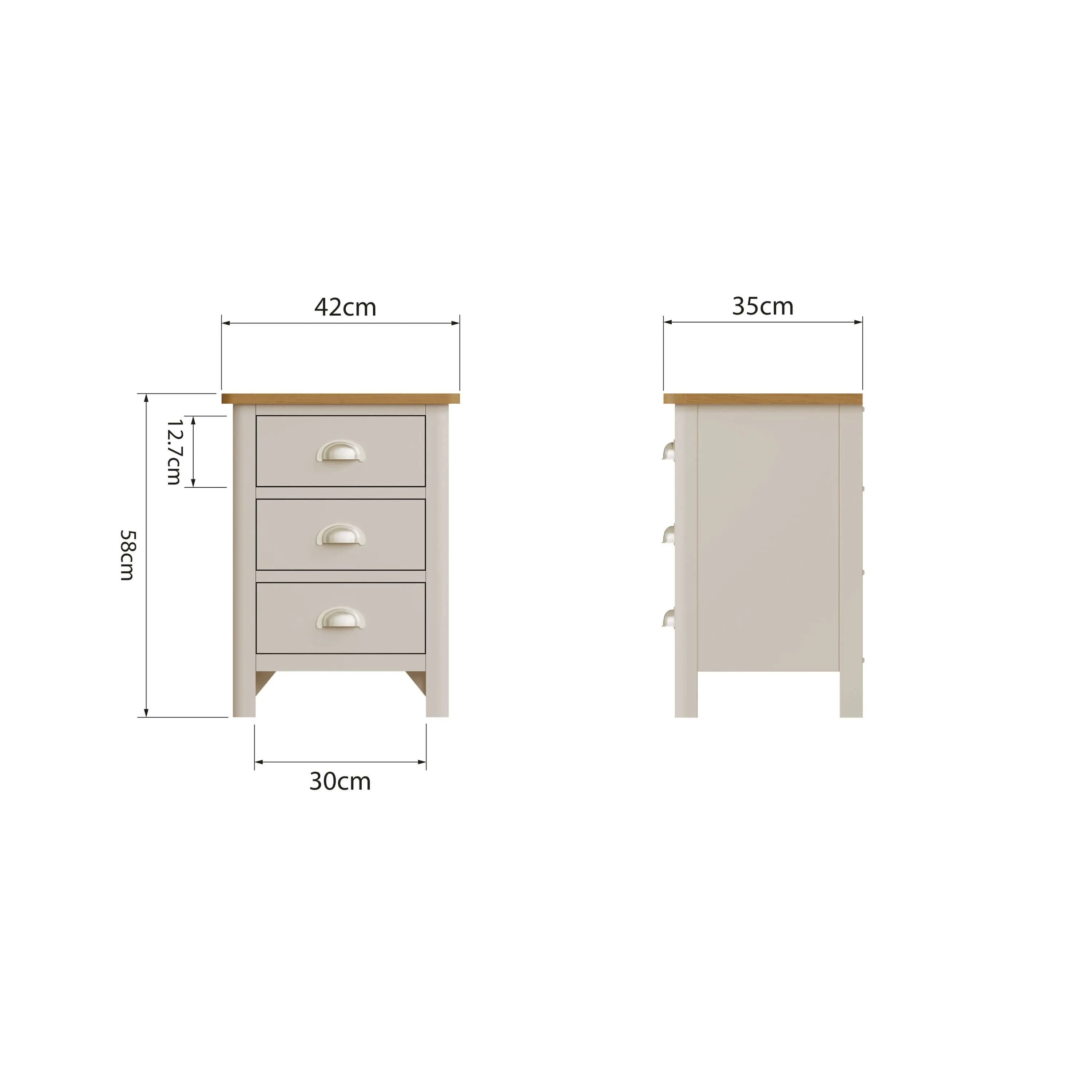 Maya Dove Grey Oak 3 Drawer Bedside Table