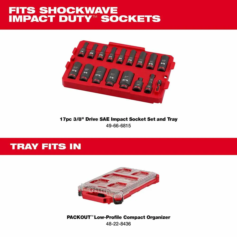 Milwaukee 49-66-6815 Shockwave Impact Duty Socket 3/8" Drive 17-Piece SAE Tray Set