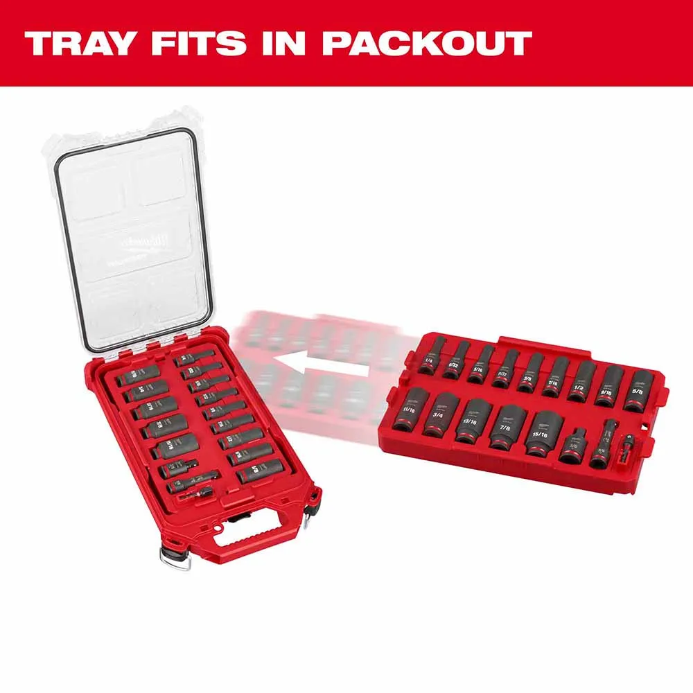 Milwaukee 49-66-6815 Shockwave Impact Duty Socket 3/8" Drive 17-Piece SAE Tray Set