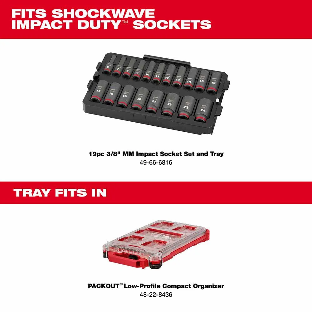 Milwaukee 49-66-6816 Shockwave Impact Duty Socket 3/8" Drive 19-Piece MM Tray Set