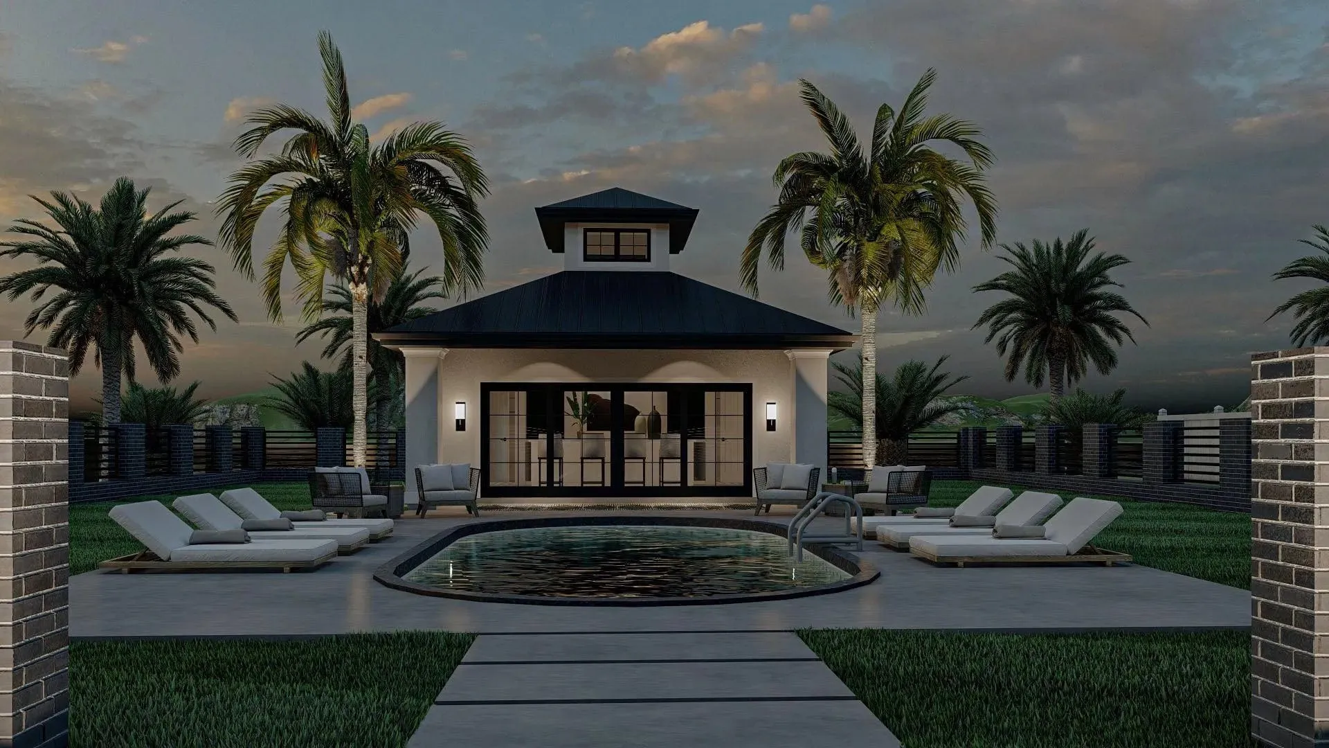 Modern 364 Sq Ft Pool House with Wet Bar and Open Layout