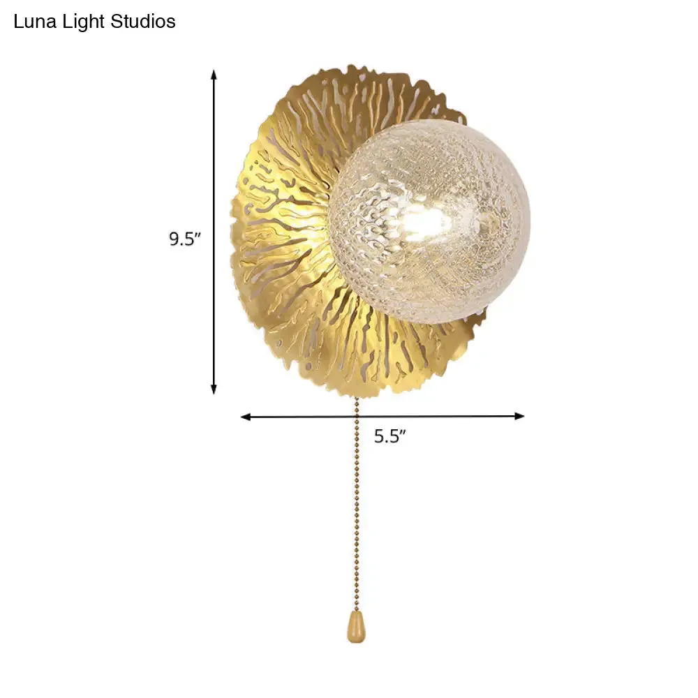 Modernist Gold Sphere Metal Wall Light - Dimple Glass LED Fixture