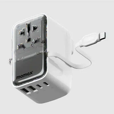 Momax 1-World  Flow 4-Port Travel Charger With Built-In USB-C Cable 35W