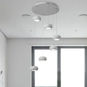 Morgane - Modern Drum Pendant Light  Modern Metal LED White Suspension Lighting in White/Warm Light with Adjustable Cords