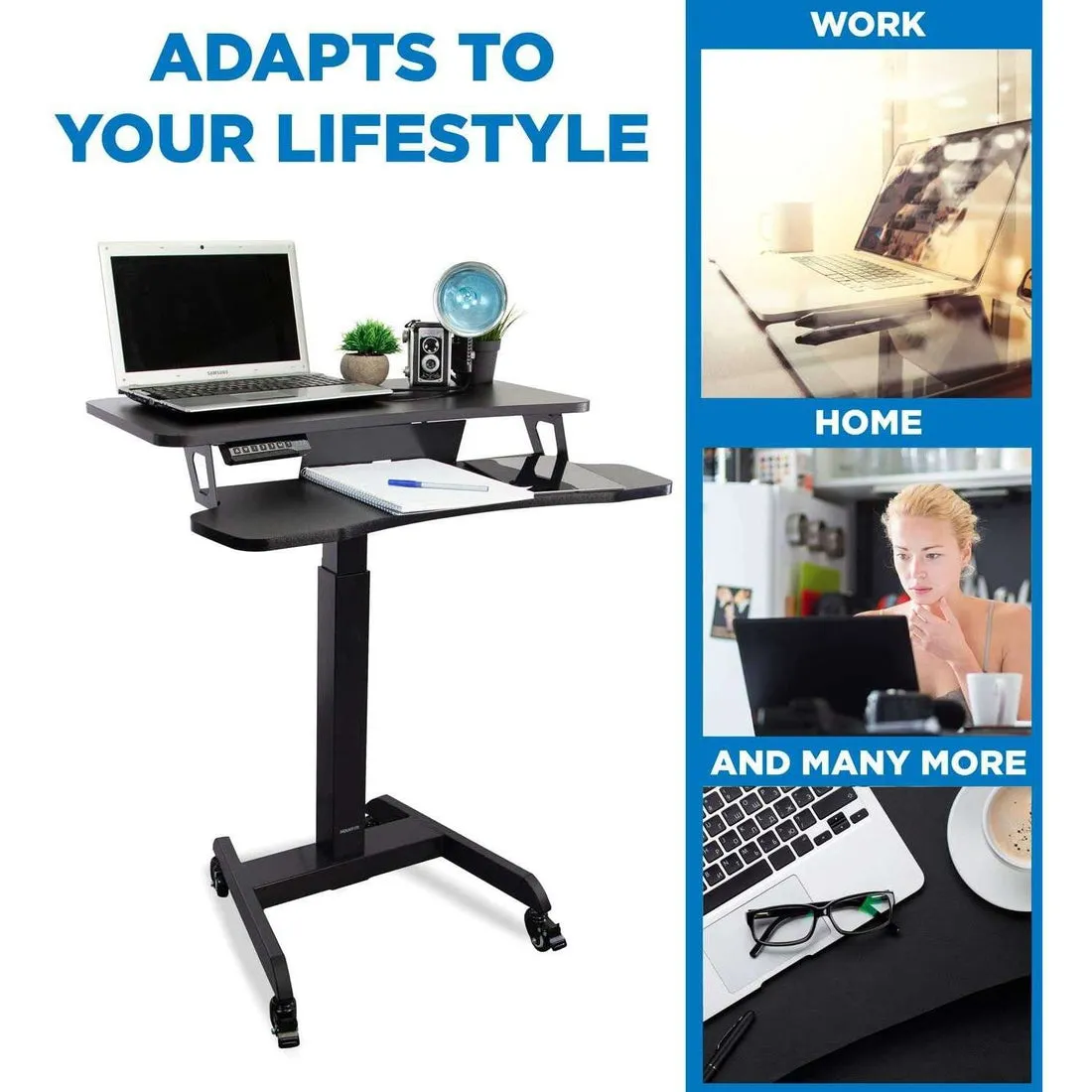 Mount-It! Electric Mobile Height-Adjustable Sit-Stand Workstation on Wheels w/ Programmable Controller, MI-7982