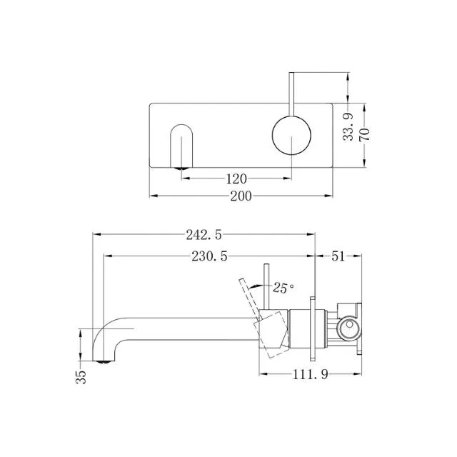 Nero Mecca Wall Basin/Bath Mixer Handle Up 230mm Brushed Bronze