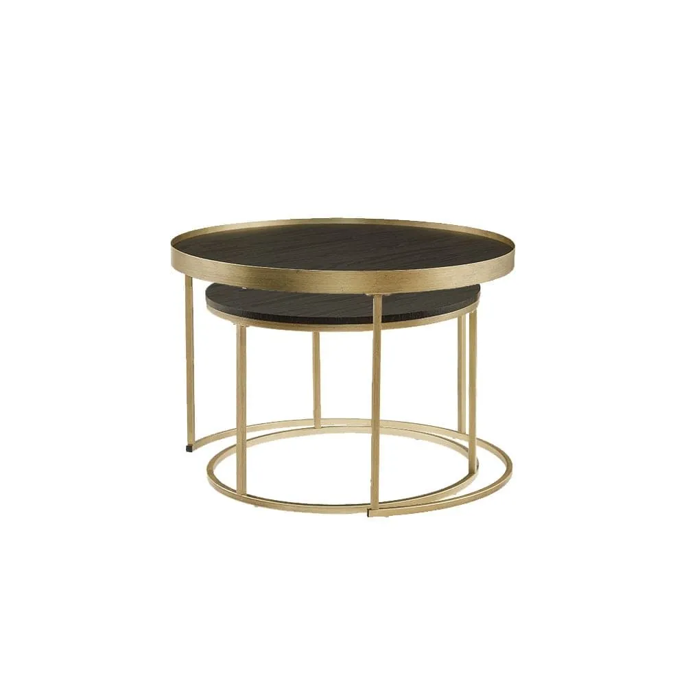 Nested Coffee Table Black Oak with  Distressed  Gold Metal Frame by Criterion