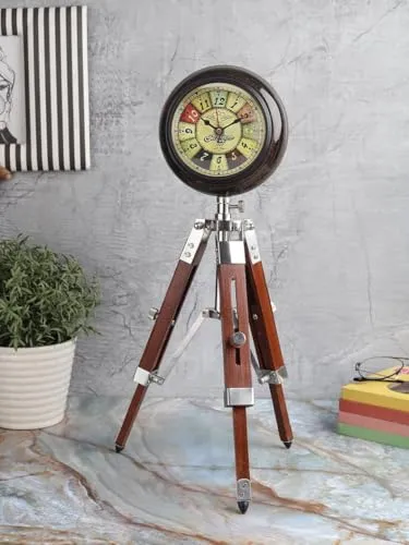 New Handmade Wooden Table Clock with Adjustable Tripod Stand Heavy Quality (Brown), Tripod 5 inch Clock for Office & Home Decor