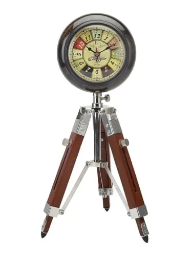 New Handmade Wooden Table Clock with Adjustable Tripod Stand Heavy Quality (Brown), Tripod 5 inch Clock for Office & Home Decor