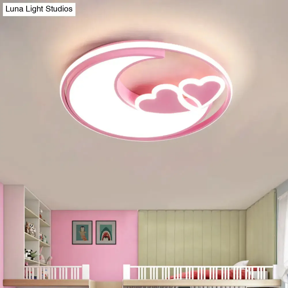 Nordic Black/Pink LED Playroom Ceiling Fixture with Crescent and Heart Acrylic Shade