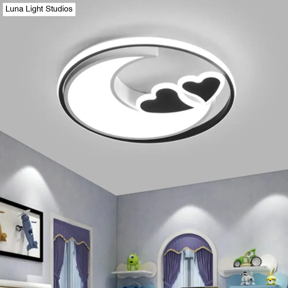 Nordic Black/Pink LED Playroom Ceiling Fixture with Crescent and Heart Acrylic Shade