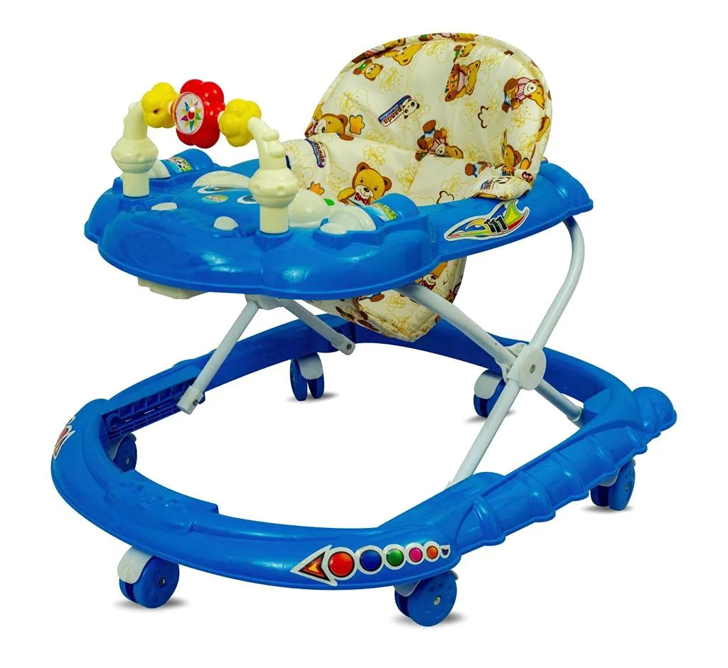 ODELEE Musical Activity Baby Walker 111 with Music & Parent Handel Rod & Adjustable Height for Kids (Blue)