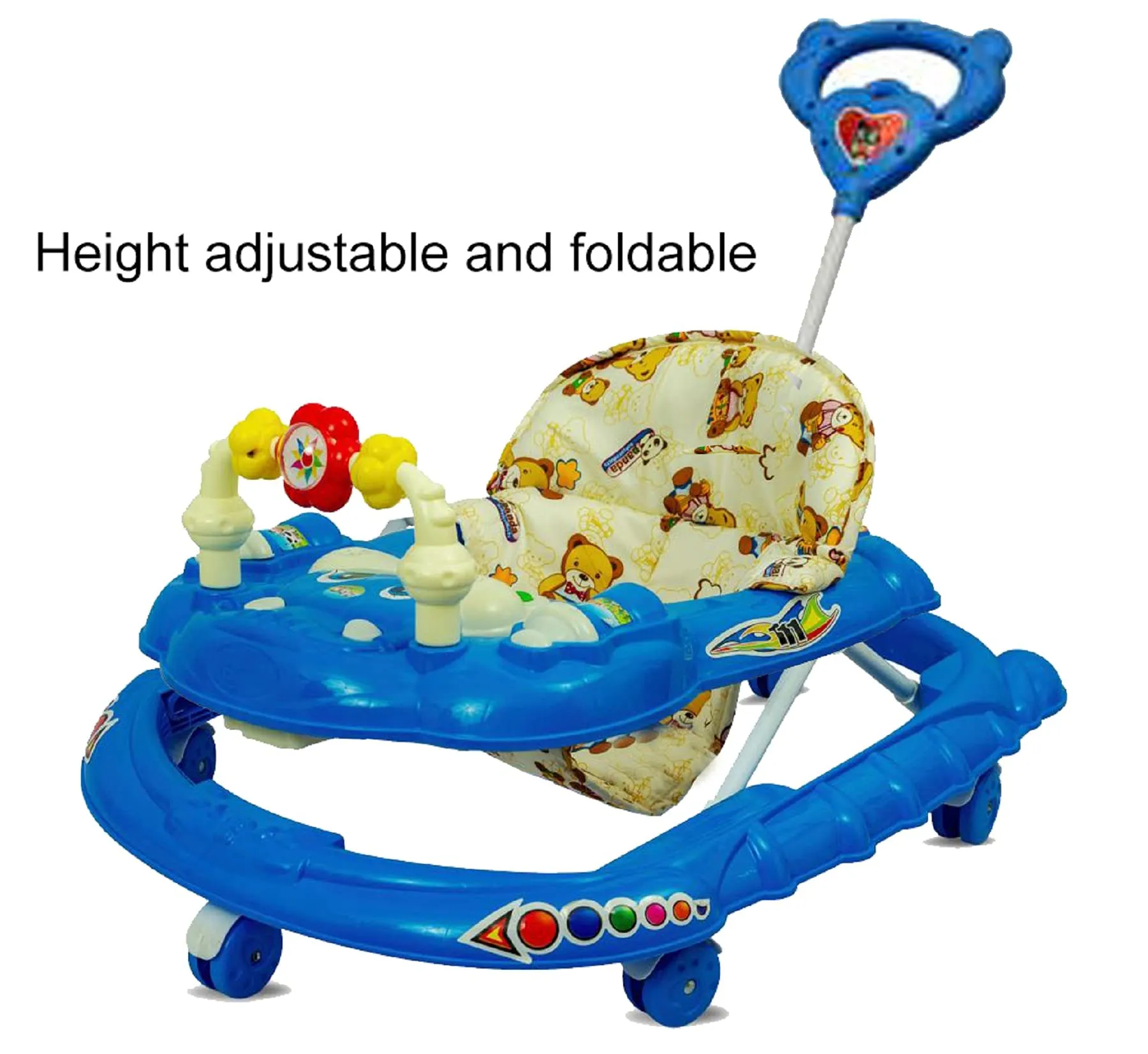 ODELEE Musical Activity Baby Walker 111 with Music & Parent Handel Rod & Adjustable Height for Kids (Blue)