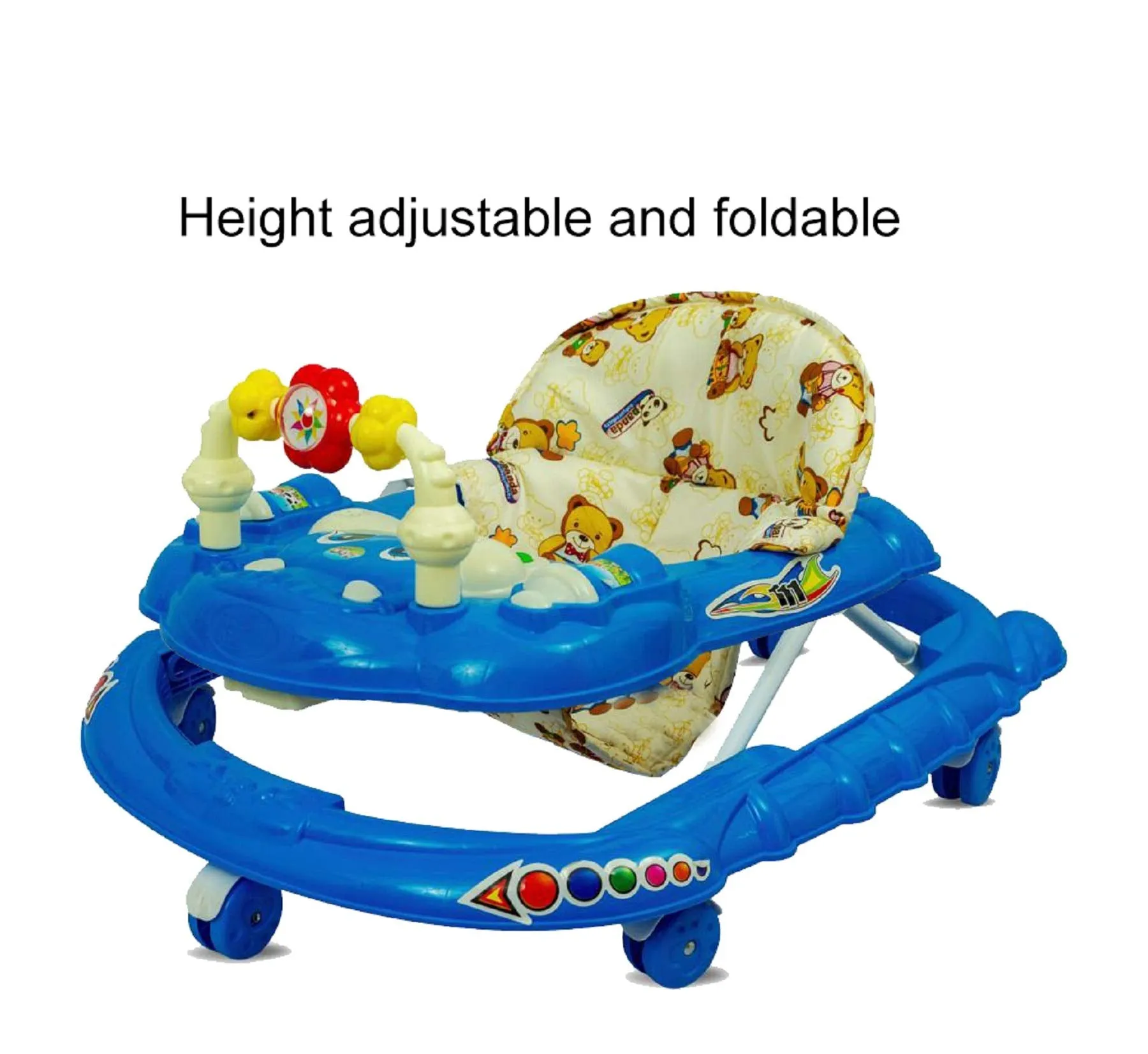 ODELEE Musical Activity Baby Walker 111 with Music & Parent Handel Rod & Adjustable Height for Kids (Blue)