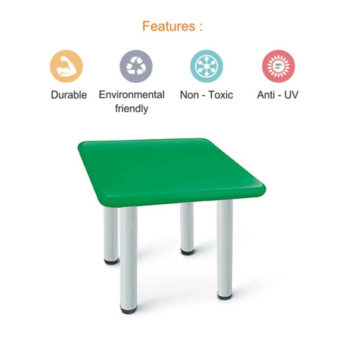 Ok Play Square Table, Smooth & Rounded Edges For Safety, Perfect For Home And School, Green, 2 to 4 Years