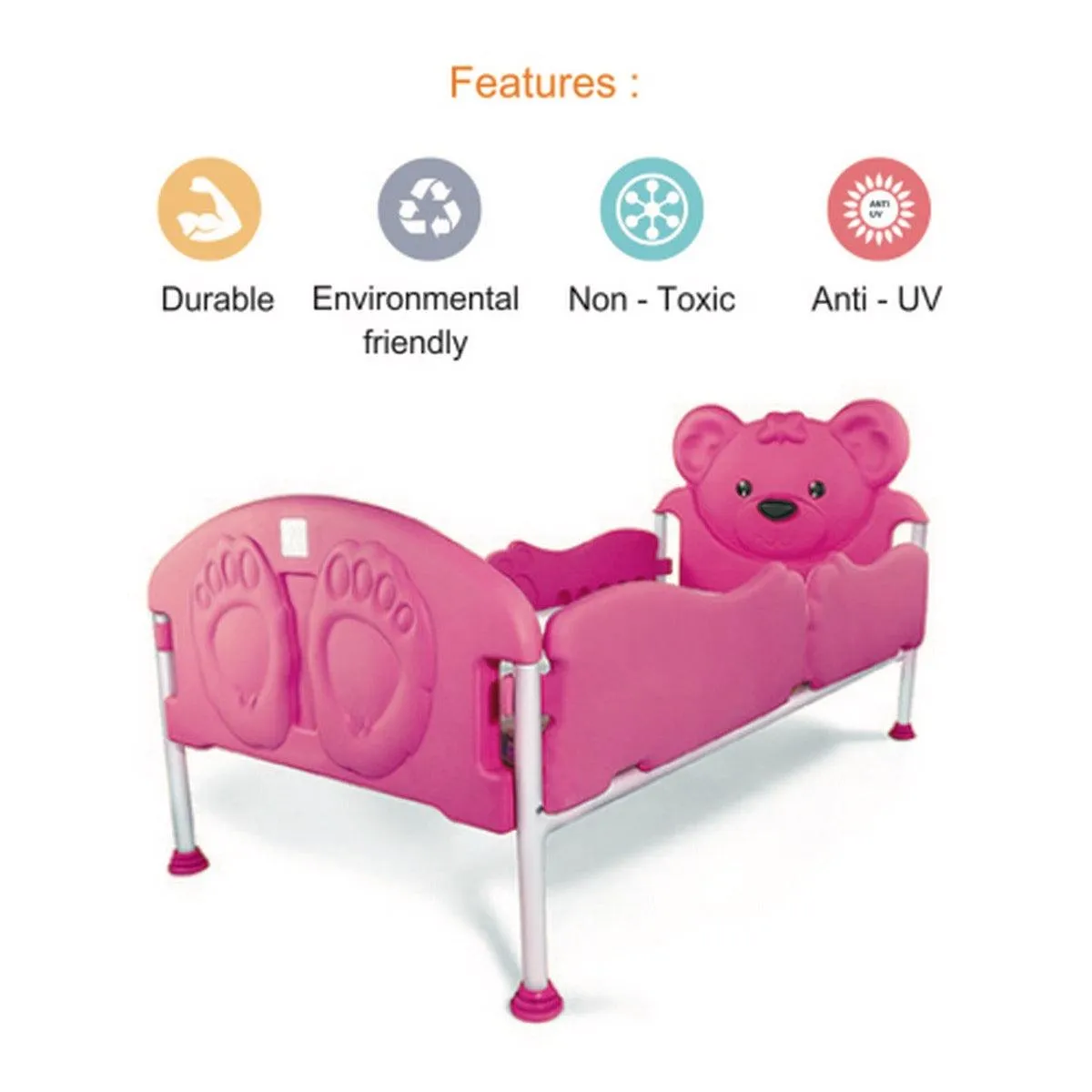 Ok Play Teddy Dreams Pink, Baby Bed, Small Bed, Perfect For Home And School, Pink