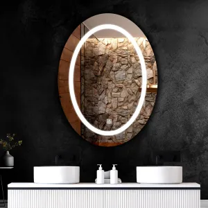 Oval LED Bathroom Mirror with 3 Lighting Options (Warm, White, Natural White), Stylish Illumination for Your Wash Basin Bathroom Bedroom Living Room House Home Oval Mirror (Design 1)