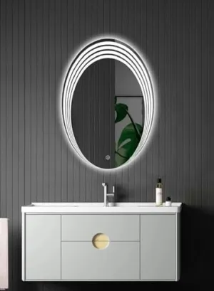 Oval LED Mirror with 3 Lighting Options (Warm, Natural and Cool White) with Touch Sensor (18X24 Inches) Stylish and Decorative Design.