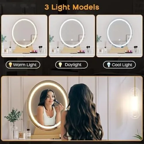 Oval LED Mirror with 3 Lighting Options (Warm, Natural and Cool White) with Touch Sensor (18X24 Inches) Stylish and Decorative Design.