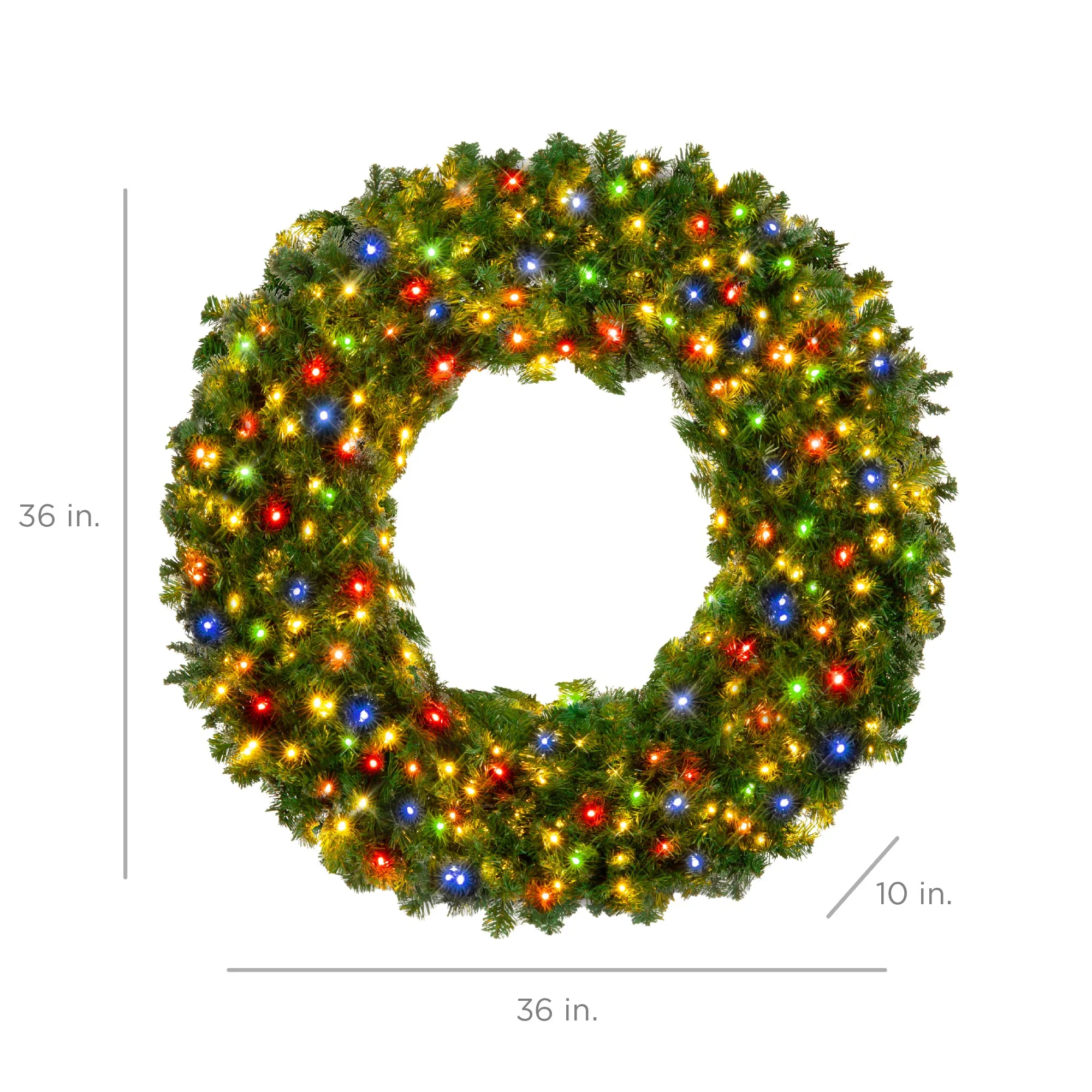 Pre-Lit Artificial Fir Christmas Wreath w/ Multicolor LED Lights, PVC Tips