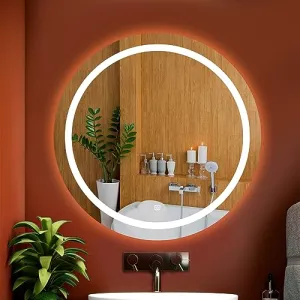 Round LED Wall Mirror for Bathroom,Wash Basin Mirror 3 LED Lights (Warm,White,Natural White, Size 24x24 Inch, Framed)