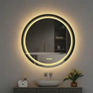 Round Shape LED Mirror with 3 Lighting Options (Warm, Natural White, Cool White) with Touch Sensor (24X24INCH) L56 Stylish and Decorative Design.