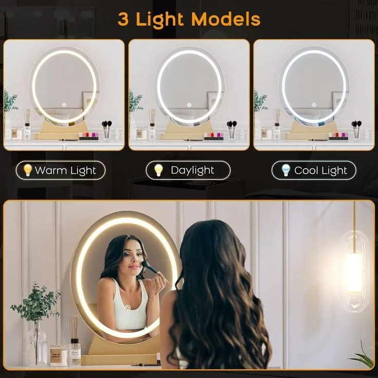 Round Shape LED Mirror with 3 Lighting Options (Warm, Natural White, Cool White) with Touch Sensor (24X24INCH) L56 Stylish and Decorative Design.