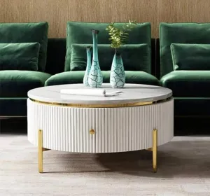 Round Storage Nesting Table with Marble Top - Modern and Elegant Living Room Accent Furniture ( Iron )