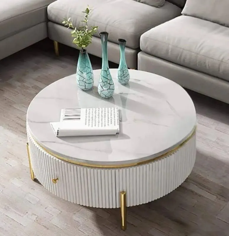 Round Storage Nesting Table with Marble Top - Modern and Elegant Living Room Accent Furniture ( Iron )