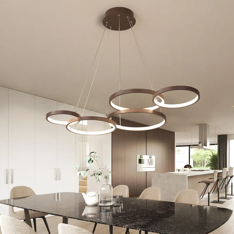 Simple Style Acrylic LED Chandelier Light Fixture - Coffee Circle Pendant Light (Warm/White)