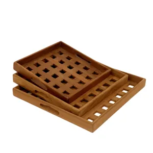 Square Wood Tray Set