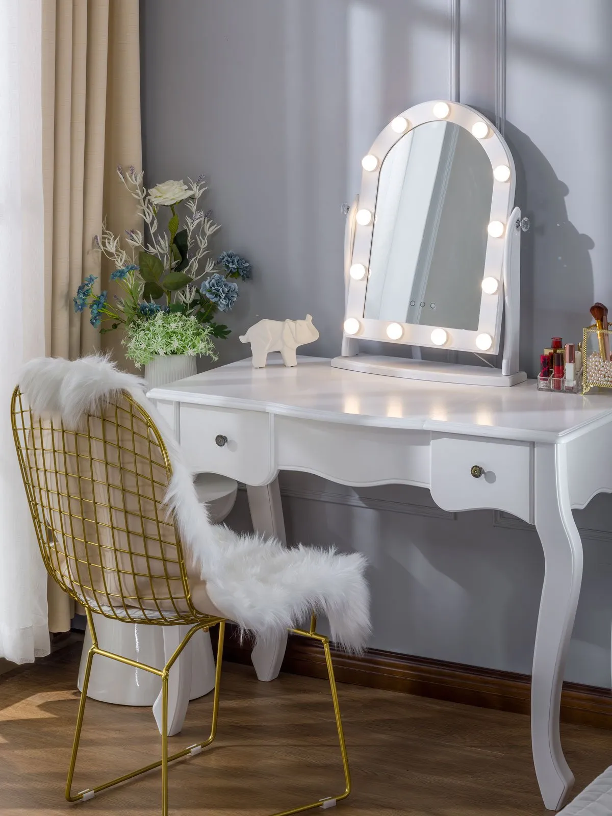 Starry 9 Adjustable Tabletop Hollywood Vanity Mirror with LED Lights - White