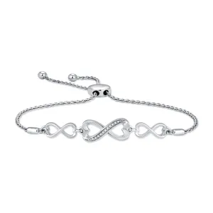 Sterling Silver Diamond Heart Infinity Adjustable Bolo Bracelet