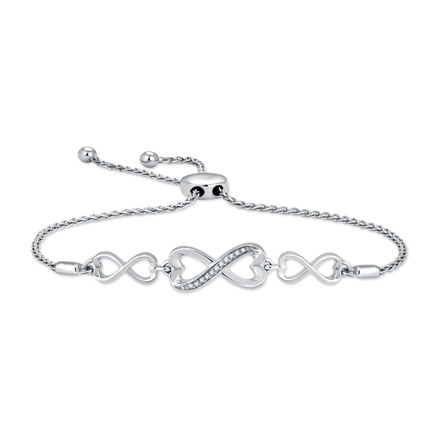 Sterling Silver Diamond Heart Infinity Adjustable Bolo Bracelet