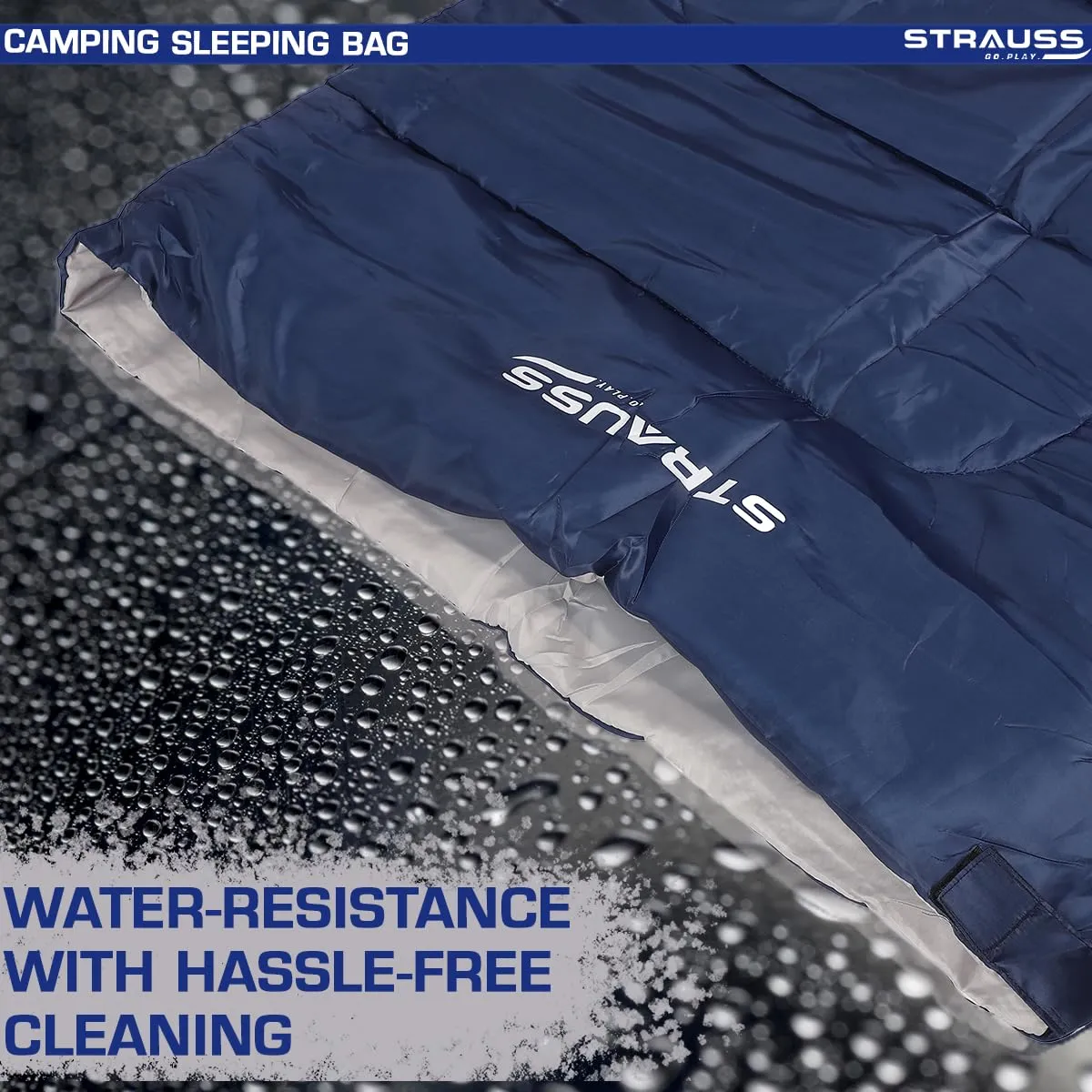 STRAUSS Camping Sleeping Bag 8°C to -20°C | Can Be Used in Summer, Spring and Winter | Lightweight and Portable | Ideal for Travel Camping Hiking and Trekking | for Adults & Kids,(Blue)