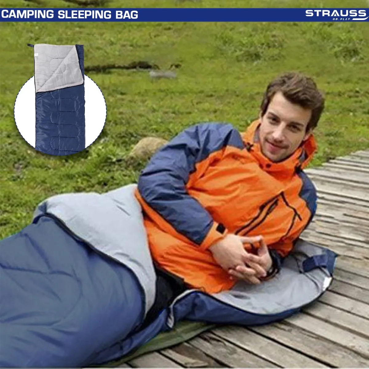 STRAUSS Camping Sleeping Bag 8°C to -20°C | Can Be Used in Summer, Spring and Winter | Lightweight and Portable | Ideal for Travel Camping Hiking and Trekking | for Adults & Kids,(Blue)