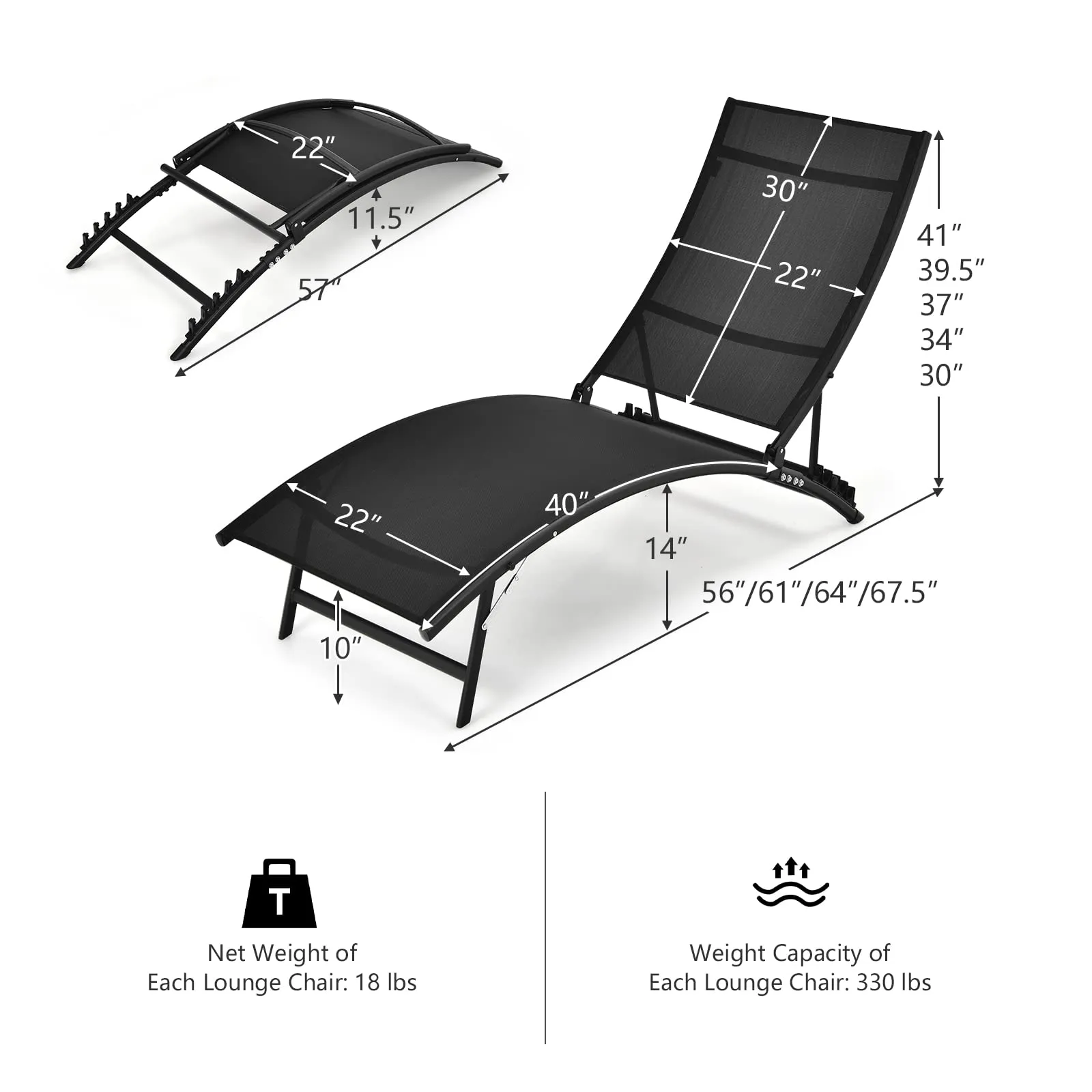 Tangkula 2 Pieces Patio Chaise Lounge Set, Foldable and Stackable Lounger Chairs