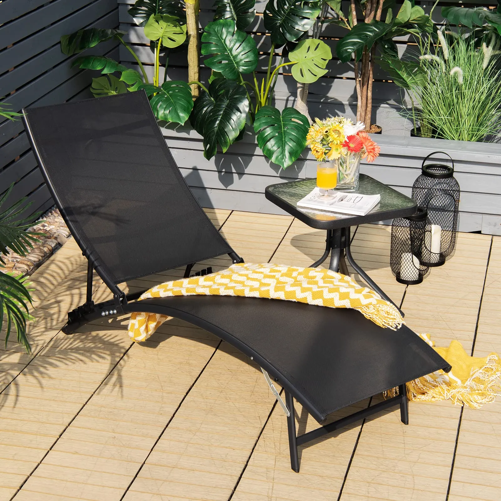 Tangkula 2 Pieces Patio Chaise Lounge Set, Foldable and Stackable Lounger Chairs