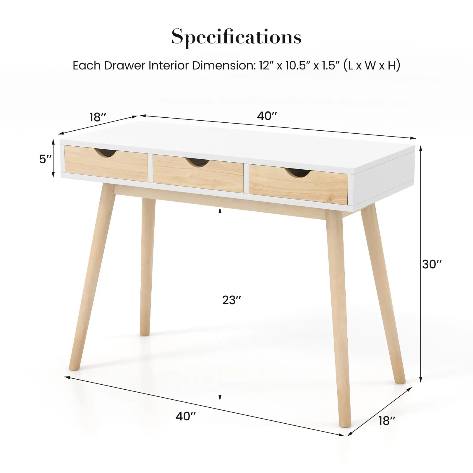 Tangkula Mid Century Desk with 3 Drawers, Home Office Writing Desk with Storage