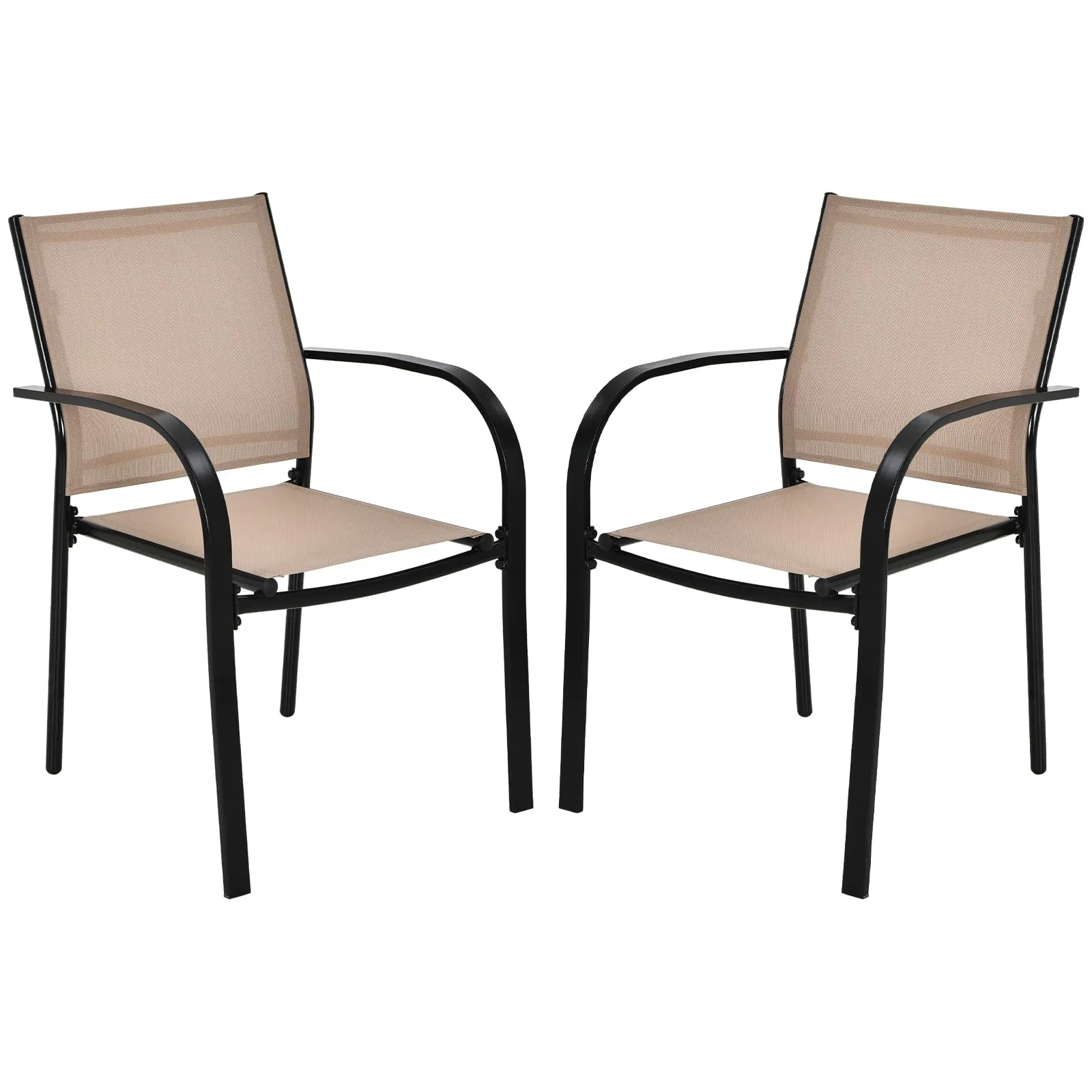 Tangkula Set of 2 Patio Dining Chairs, Outdoor Stackable Chairs with Armrests