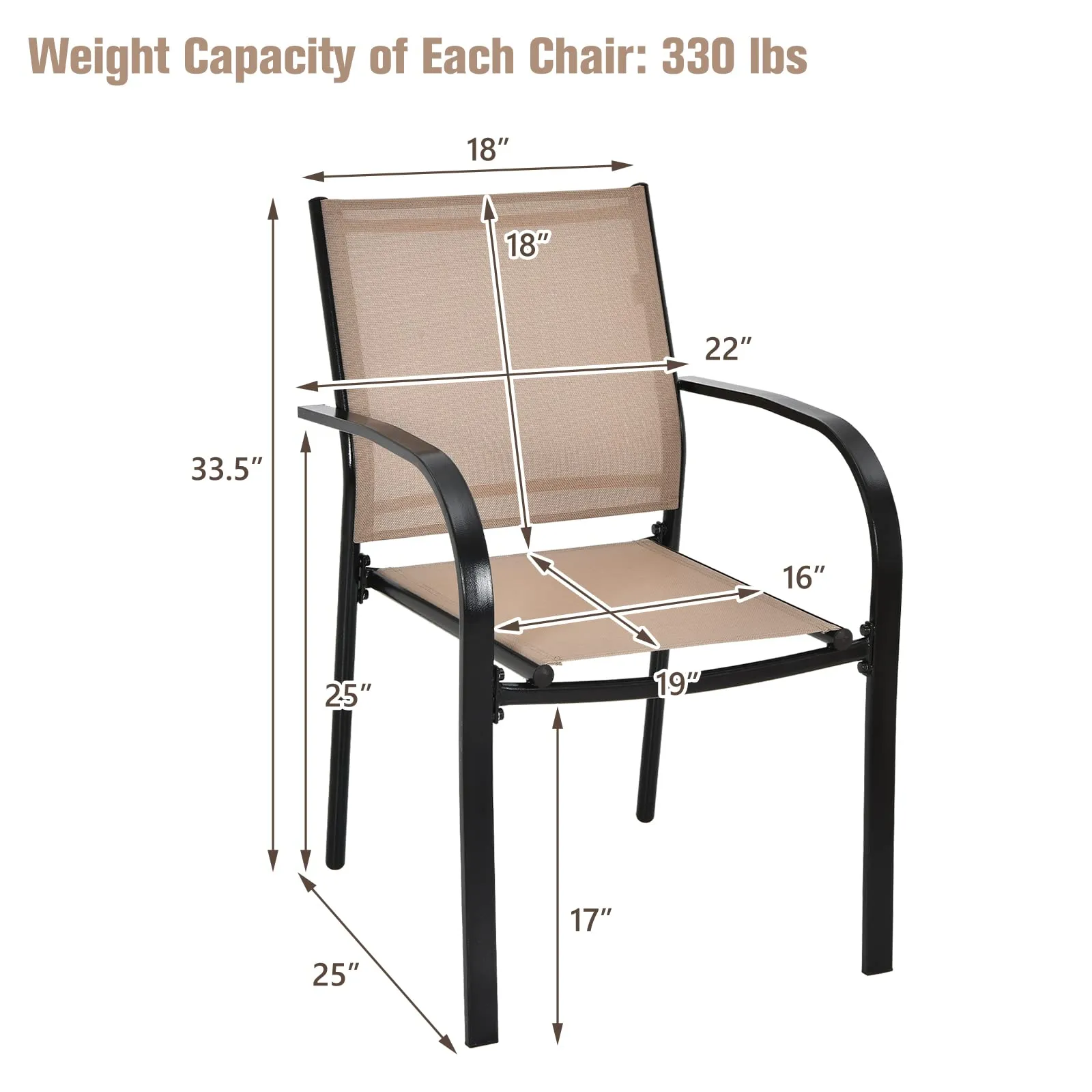 Tangkula Set of 2 Patio Dining Chairs, Outdoor Stackable Chairs with Armrests