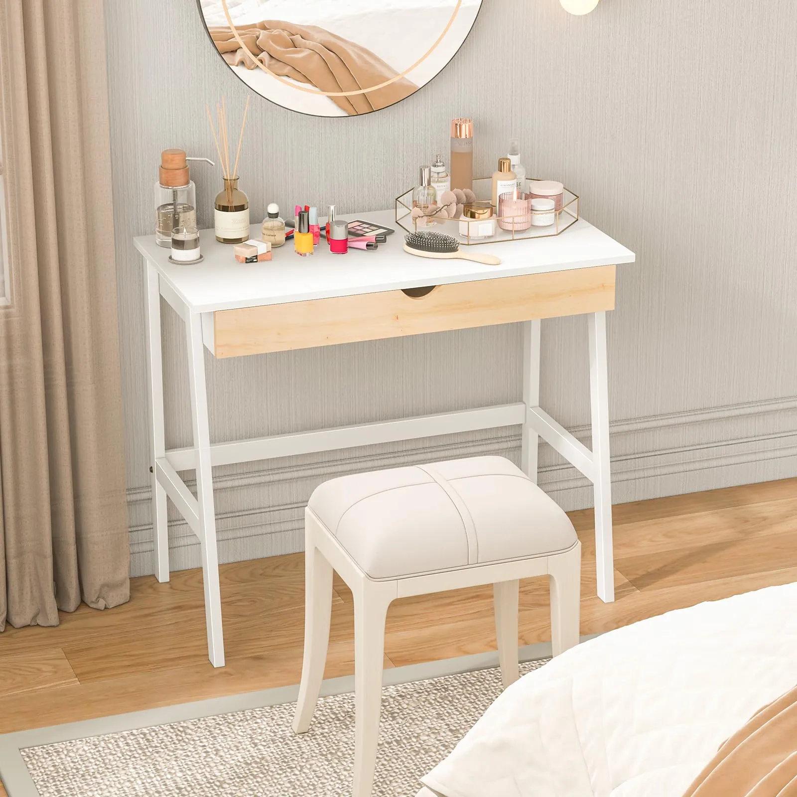 Tangkula Small White Desk with Drawer, Small Space Writing Study Desk