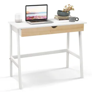 Tangkula Small White Desk with Drawer, Small Space Writing Study Desk