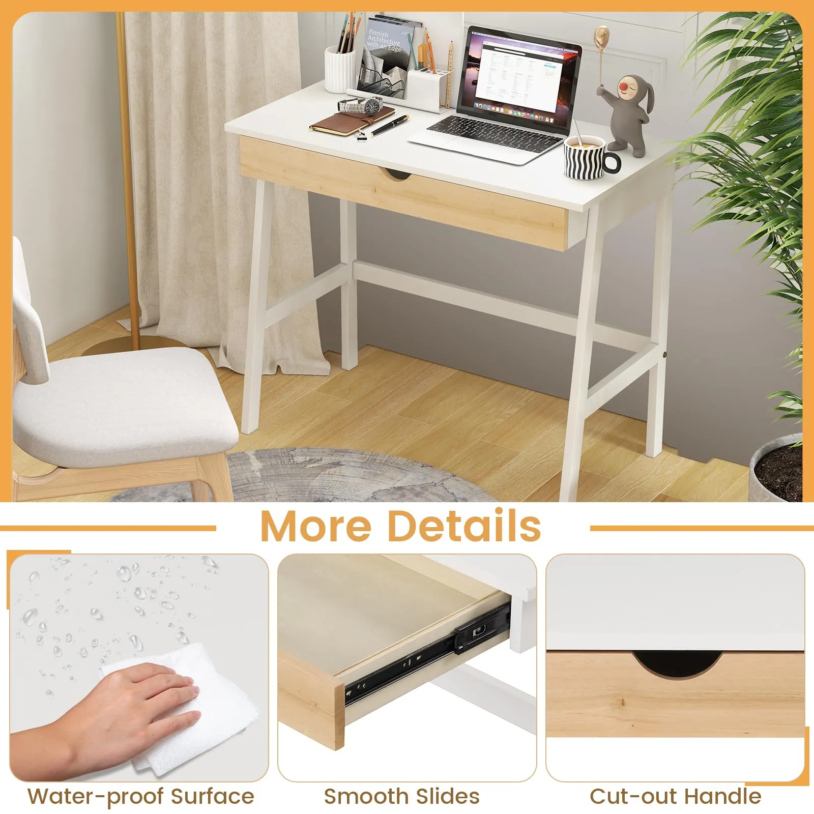 Tangkula Small White Desk with Drawer, Small Space Writing Study Desk