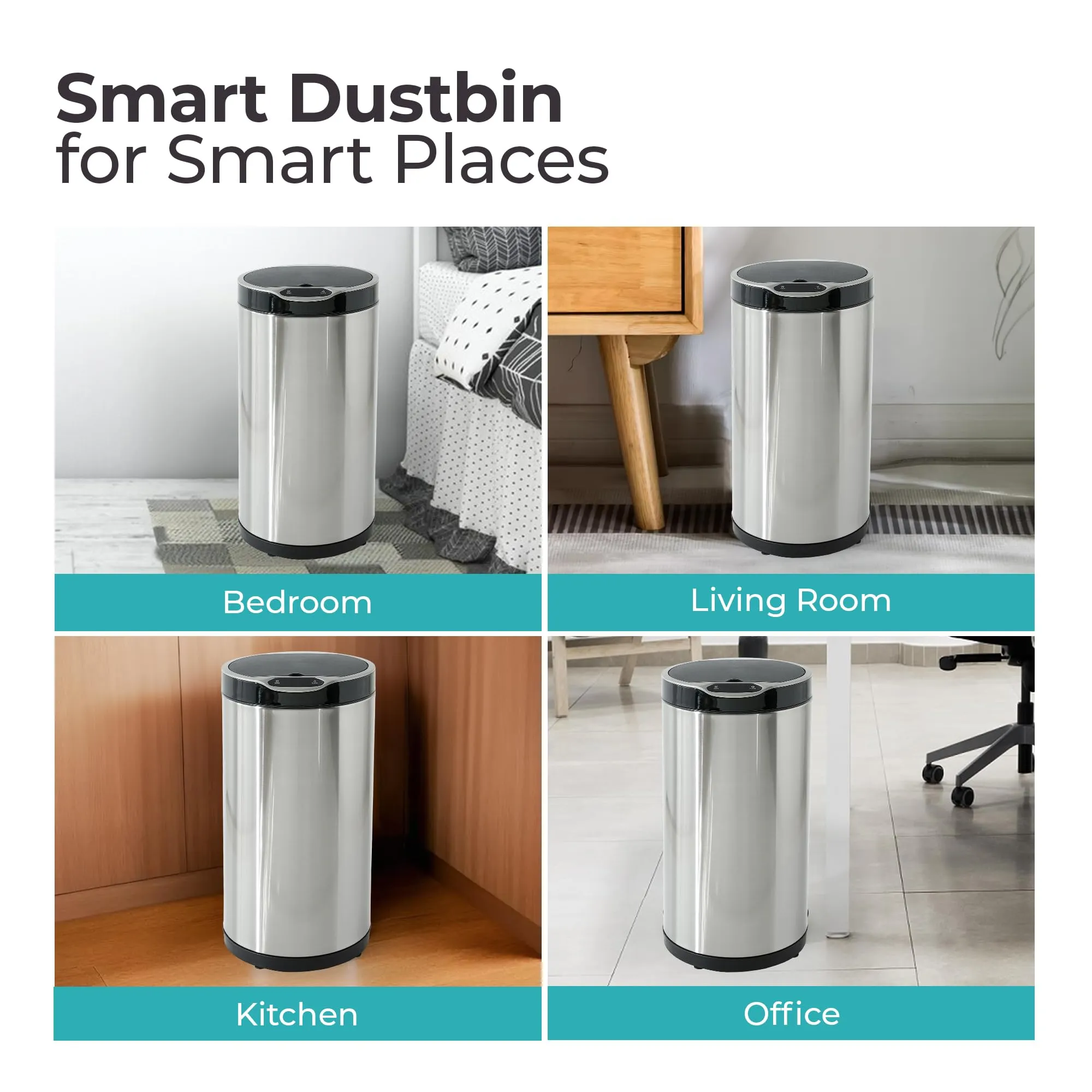 The Better Home 20L Stainless Steel Dustbin with Lid | (50cm) Automatic Smart Sensor Dustbin For Kitchen, Bedroom & Office | Dustbin For Bathroom | CE & RoHS Certified | Silver