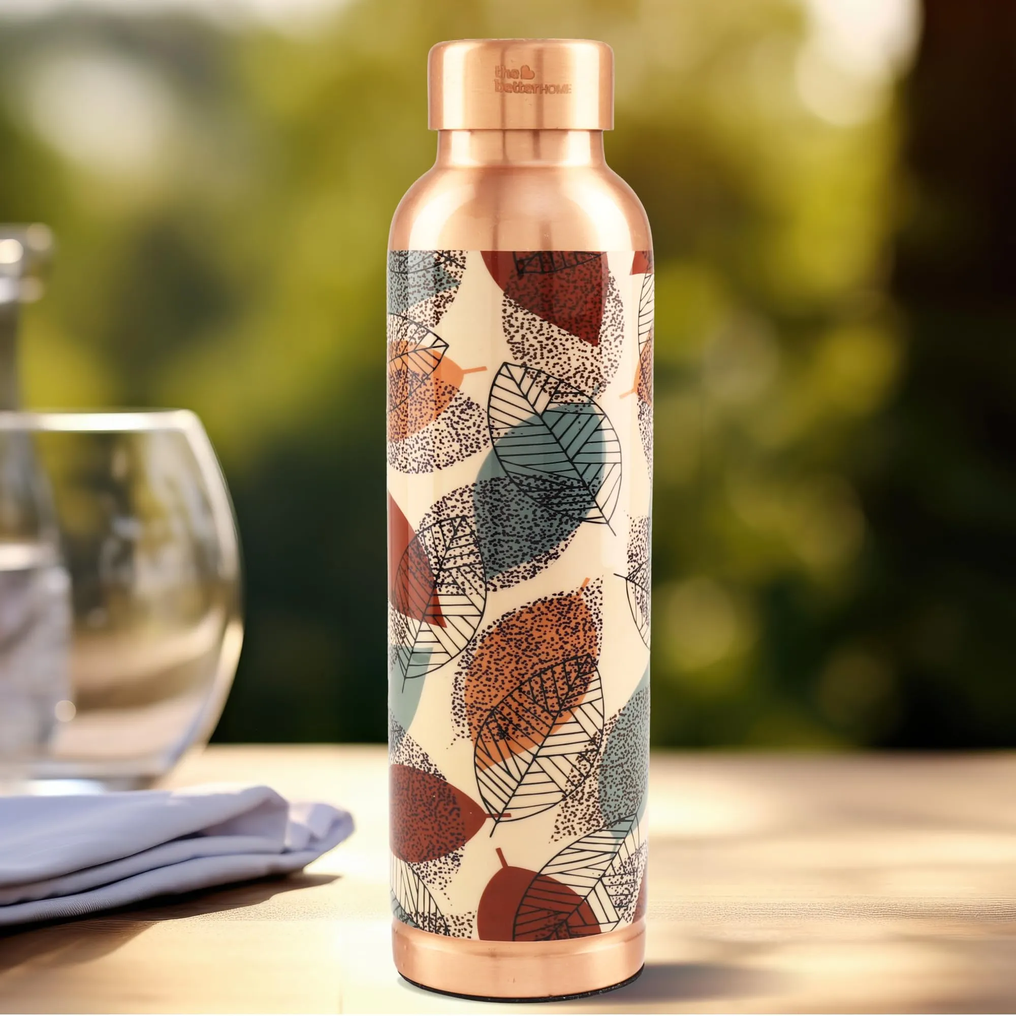 The Better Home Copper Water Bottle 950ml | Detox Water Bottle- Immunity Enhancing | Copper Bottle For Office/Home/Gym | Eco Friendly And Leakproof | Non-Toxic And BPA Free (Foliage)