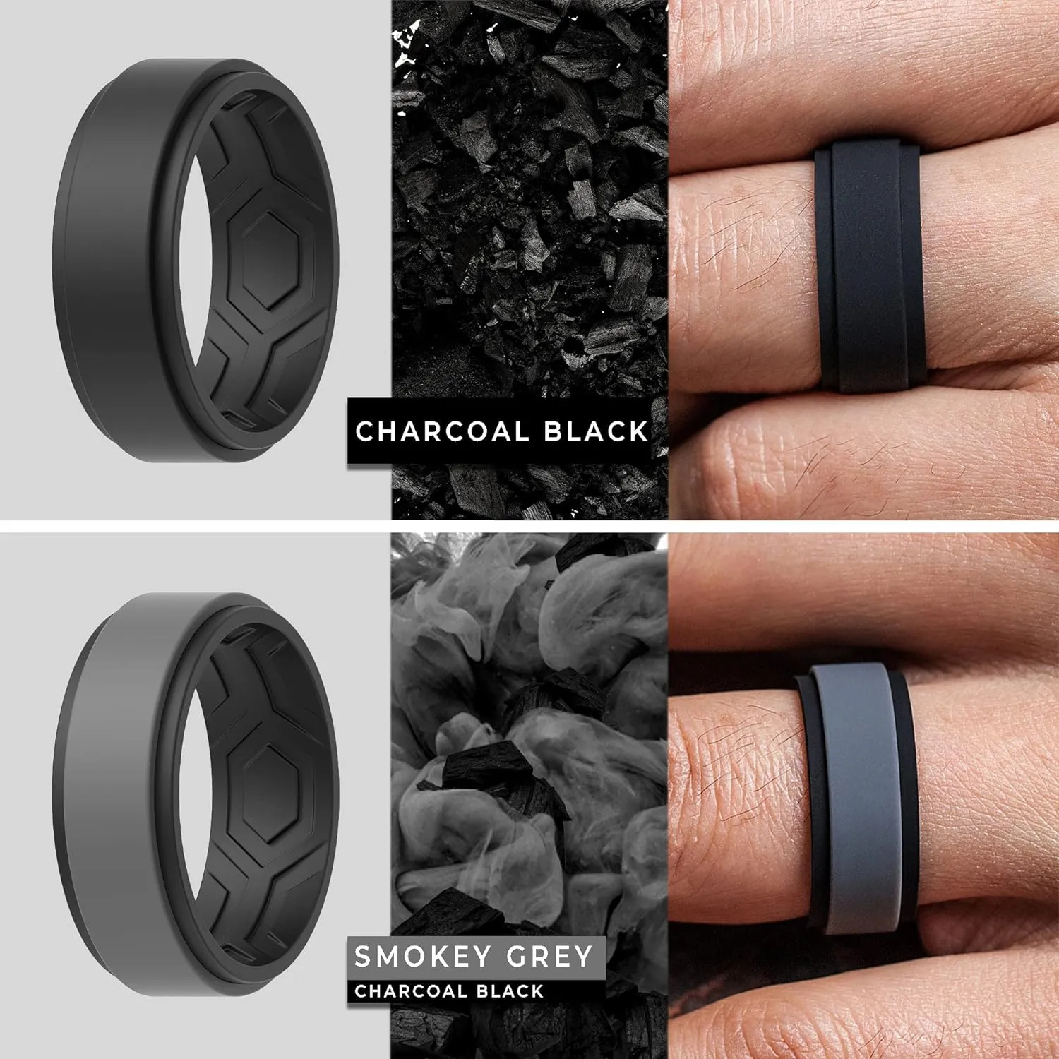 ThunderFit Silicone Wedding Rings for Men, Breathable Step Edge 2 Layer - 10mm Width - 2.3mm Thick