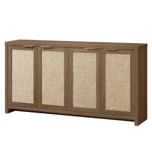 timeless 4-Door Sideboard Buffet,Rattan Storage Cabinet with Adjustable Shelves,Weathered Oak